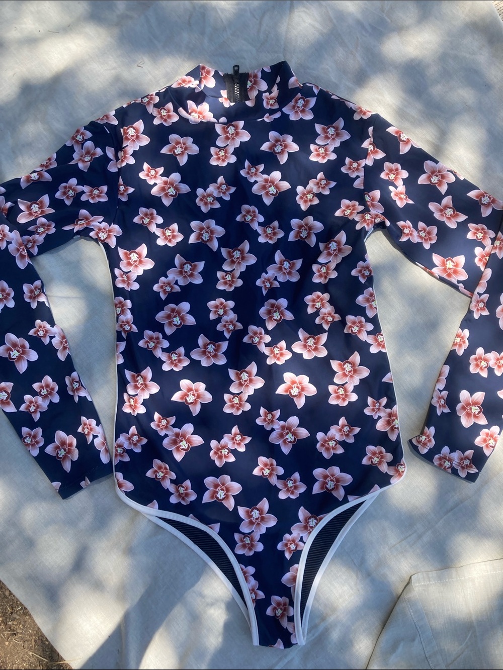 Acacia isle orchid print navy ehukai surf suit full piece XL